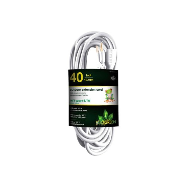 Gogreen SJTW Extension Cord, 16 AWG, Outdoor, 16/3, 1 Outlets, White, 40 ft GG-13740WH - main